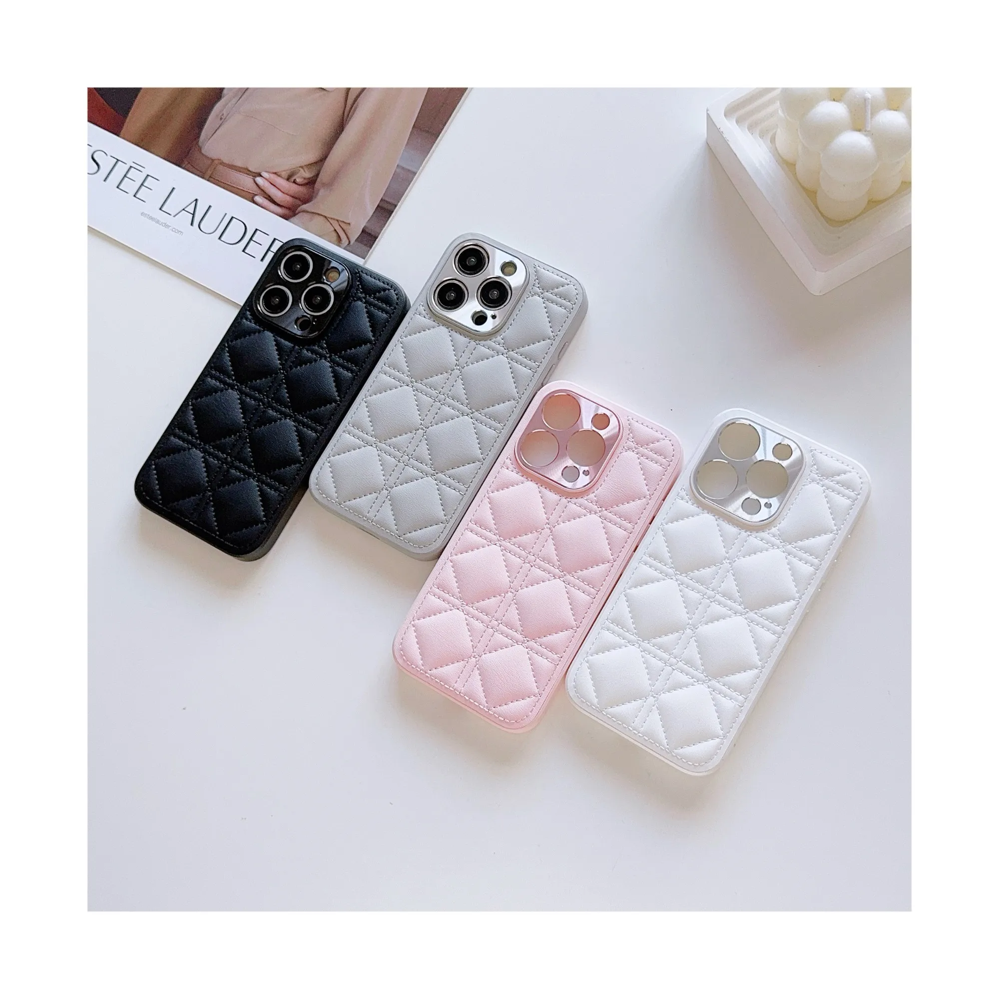 

SR-For IPhone 16 Promax Luxury Small Fragrance Rattan Plaid Phone Case 15 Pro Cloud Protection Case 14 Anti Fingerprint