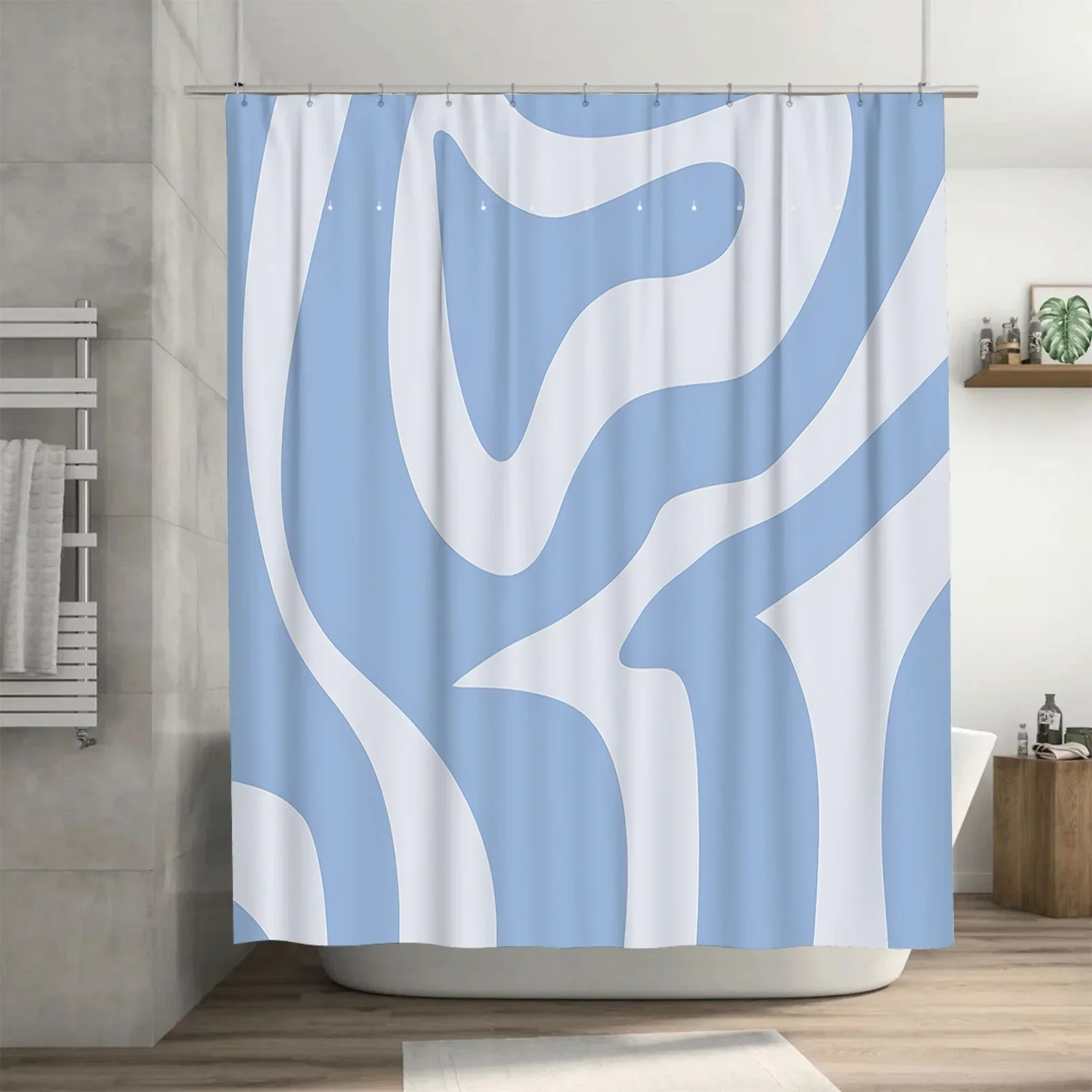 

Сине-белая абстрактная занавеска для душа — водонепроницаемый и прочный дизайн для современного декора ванной комнаты, легко очищаемая весенняя занавеска для дома