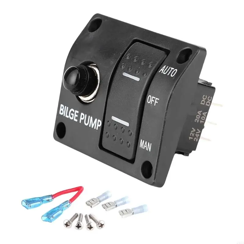 242A Bilge Pump Control Panel 3 Way 12V/24V LED Indicator Marine Switch Panel Circuit Breaker Panel Quick Installation