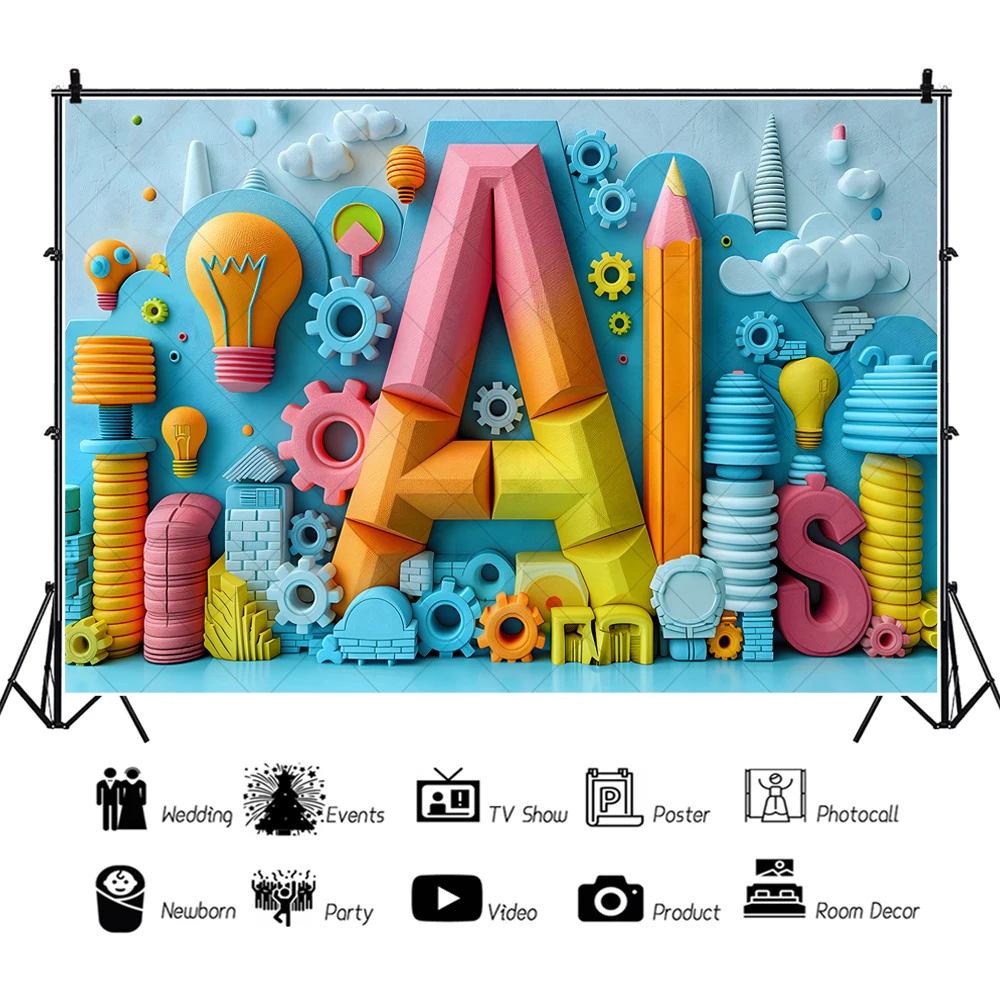 Children Pencil Building Block Painting Banner Backdrop Custom Baby Newborn Room Birthday Photography Poster Decor Background