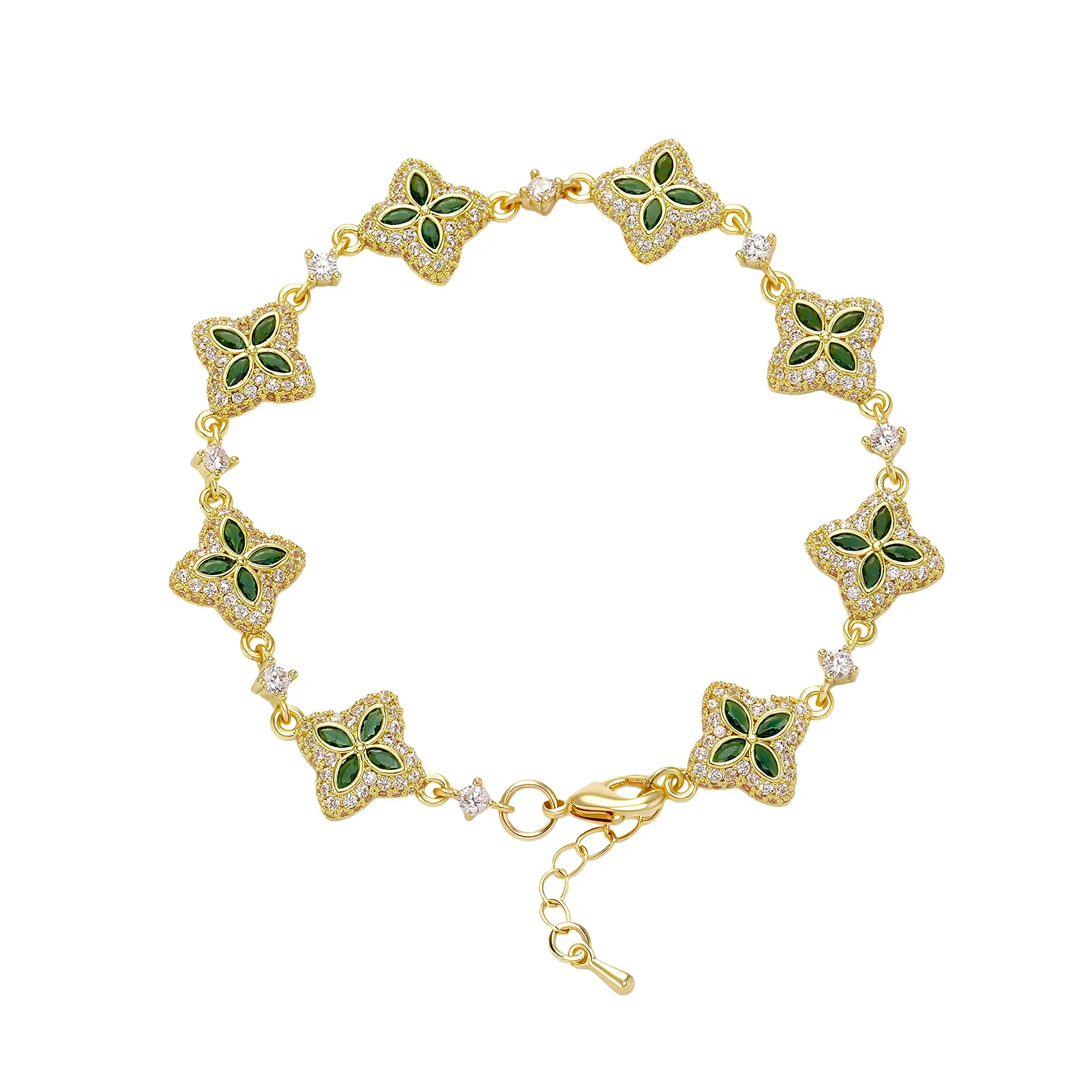 JINAO Hip-Hop Iced Out Grün-Schwarzes Glücksstern-Blatt 8 Blumen Luxuriöses Mode-Tennisarmband-Set Schmuck Geschenk für Männer – Detail 11