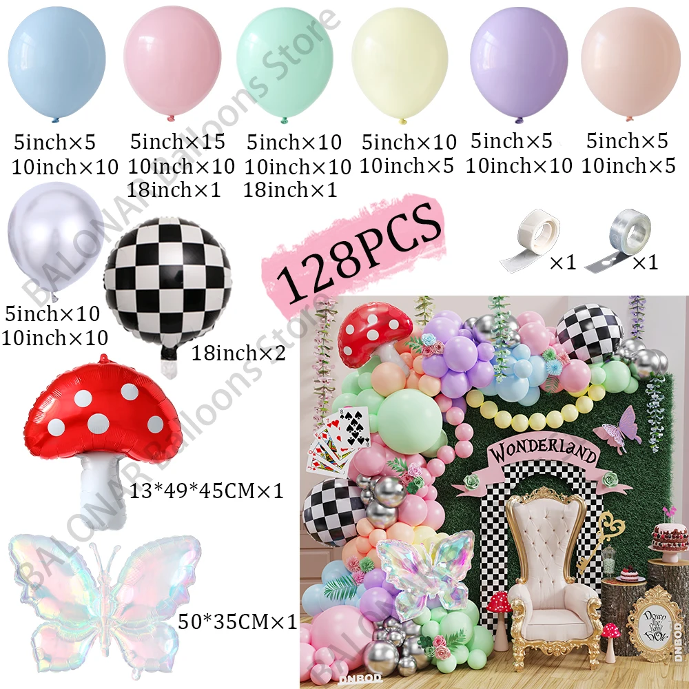 128 قطعة معكرون العجائب بالون جارلاند عدة فراشة الفطر احباط بالون الأخضر الوردي بالون عيد ميلاد الطفل دش ديكور الحفلات