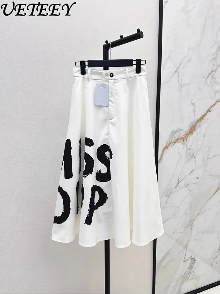 

Autumn and Winter New Graffiti Letter Printing High Waist Long Skirts Thin Three-dimensional Umbrella Pendulum Skirt for Women