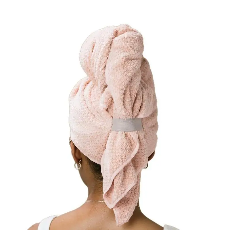 Quick Dry Hair Turban Coral Fleece Towel Ultra Absorbent Quick Dry Hair Towel Wrap With Elastic Band For Women Home Travel Use