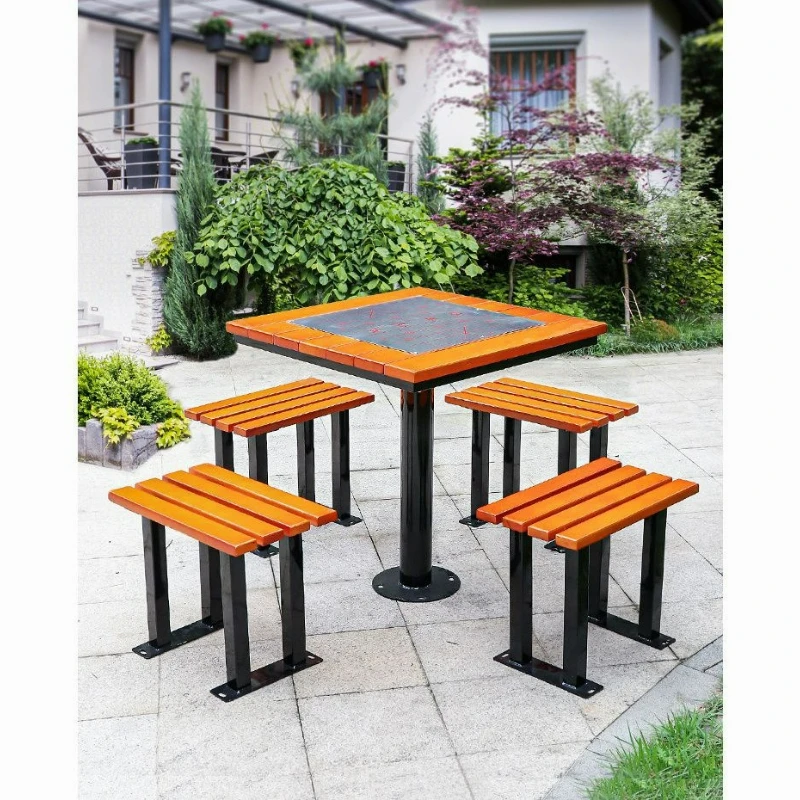 r leisure tables and chairs outdoor preservative wood chess board backrest seat park overhead layer one table and four chairs