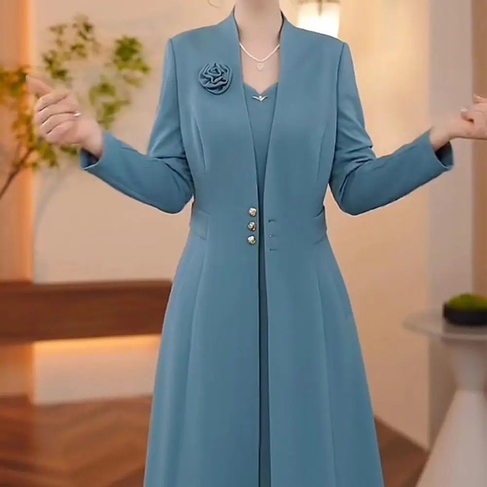 

Осенне-зимние женские костюмы, комплект из 2 предметов, формальный длинный пиджак, куртка с длинными рукавами, платье трапециевидной формы, комплект для свадебной вечеринки