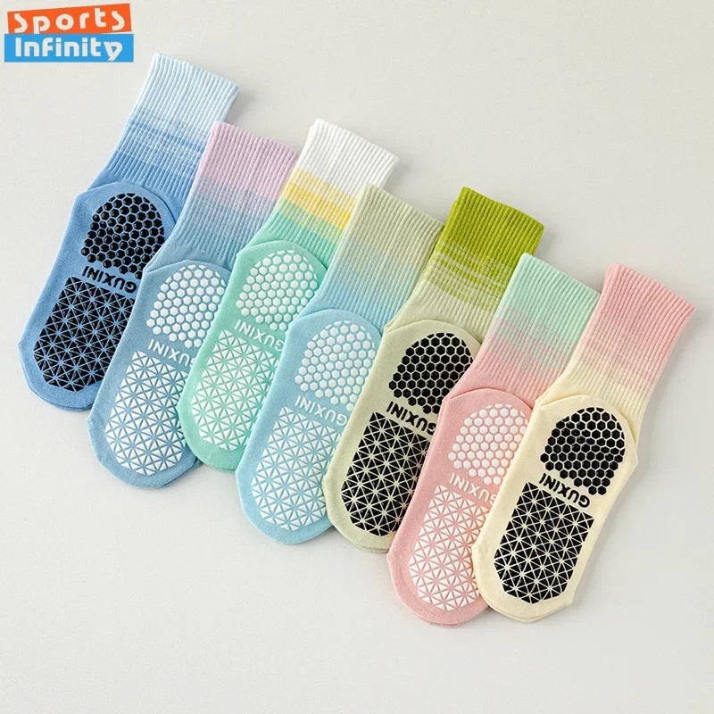 Anti Slip Fashion Gradient Yoga Socks Women Professional Pilates Socks Indoor Skipping Rope Ballet Dance Fitness Sports Socks