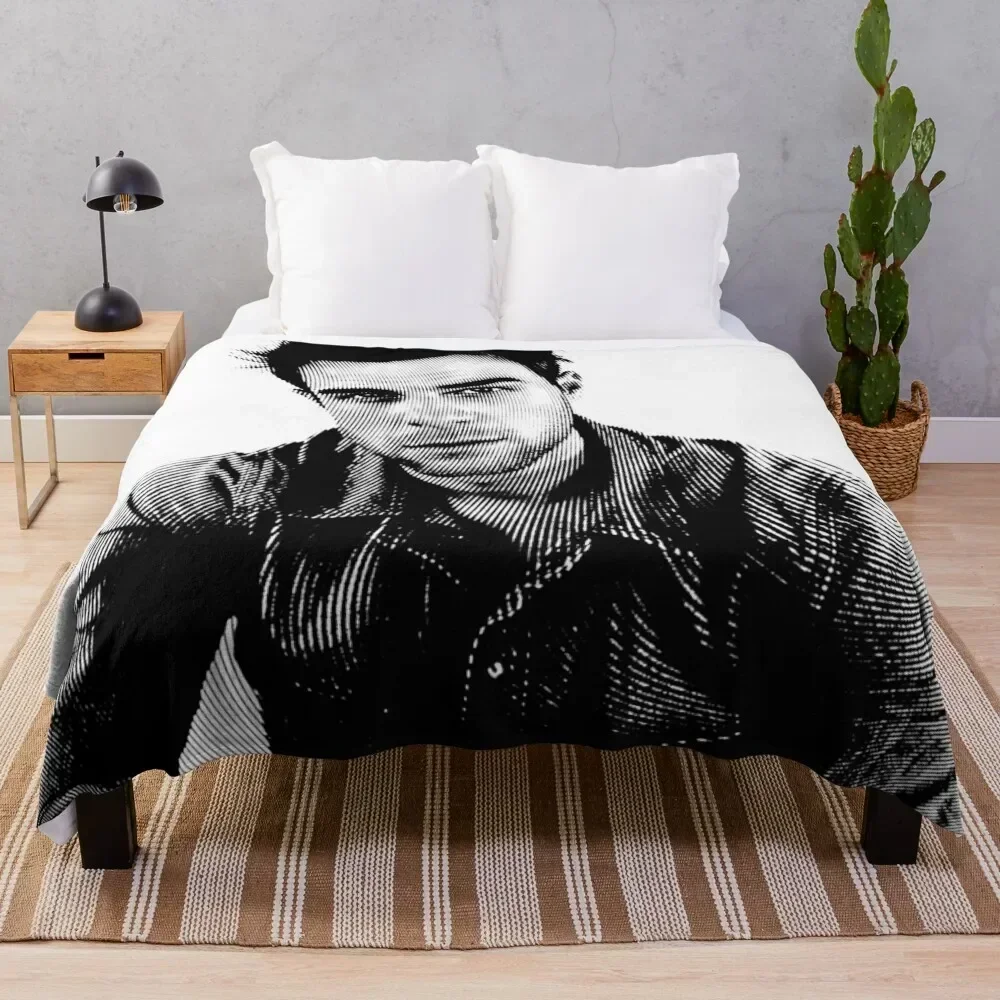 

Nathaniel Buzolic Black & White Portrait (Linocut) Throw Blanket Color Fast Cozy Throw Blanket