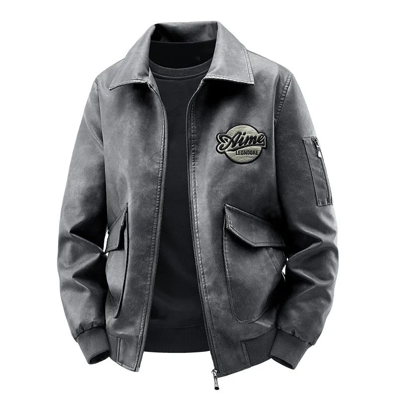 2026 Leather jacket men's spring-autumn model leather men's casual trendy coat workwear lapel motorcycle jacket Asian size 6XL