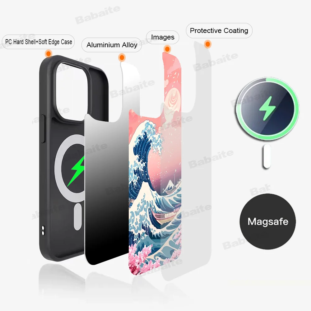 Creative Ukiyo-e Waves Phone Case Magnetic Case For iPhone 16 14 13 12 11 15 Pro Max Plus For Magsafe Wireless Charge Cover