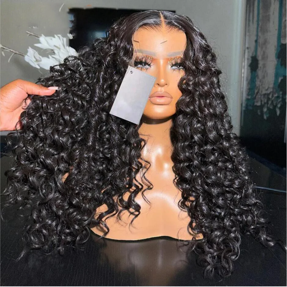 

Natural Black Soft 26Inch Long Kinky Curly Glueless 180% Density Lace Frontal Wig For Black Women Babyhair Preplucked Daily