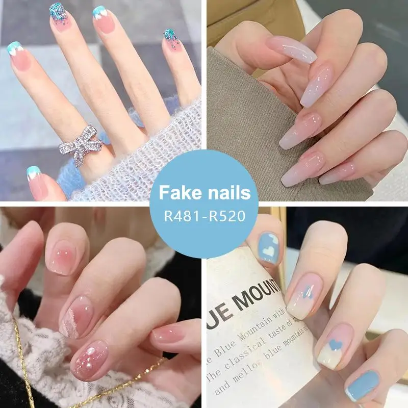 24 pezzi coreano fresco unghie finte patch stampa artificiale su indossare unghie finte unghie finte staccabili copertura completa punte per unghie
