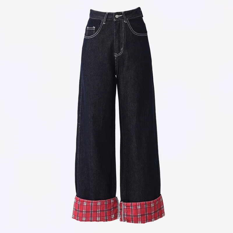 FINEWORDS Retro Casual Korean Baggy Jeans Women Streetwear High Waist Jean Easymatch Full Length Wide Leg Denim Blue Pants