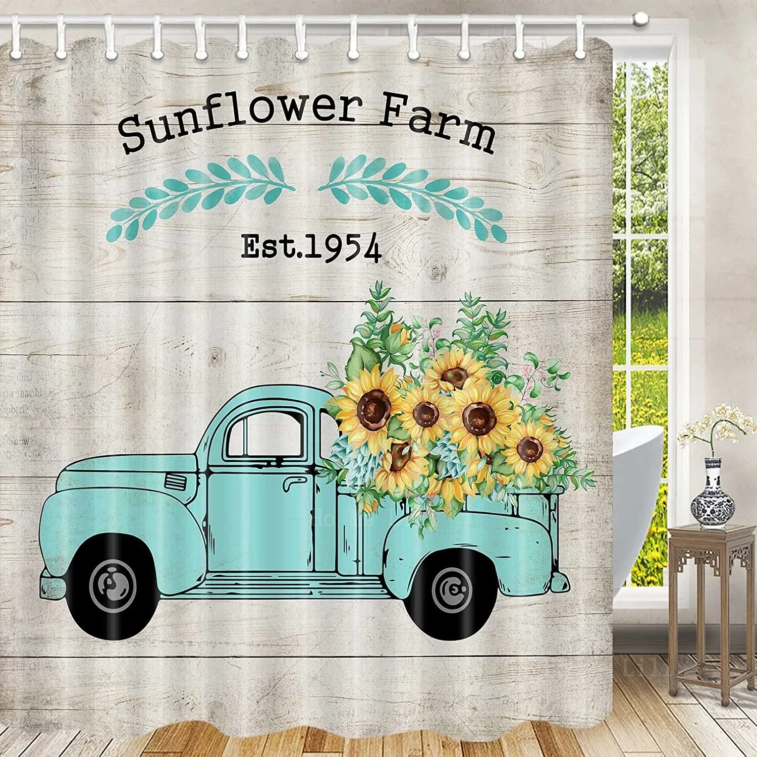 Rustic Fall Sunflower Autumn Pumpkin Farmhouse Country Maple Vintage Farm Truck Shower Curtain Thanks Giving Day Bathroom Decor