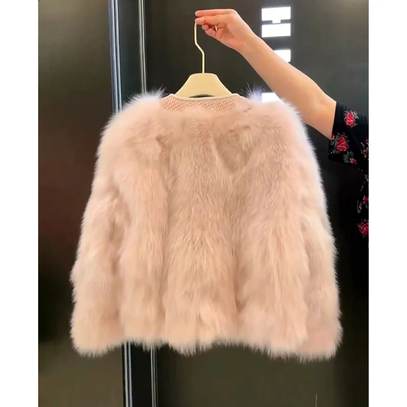 Nepbontjassen Dames Bontjassen Effen Zak Lange Mouwen Ronde Hals Enkele Breasted Dik Warm Bont Casual 2025, Herfst Winter