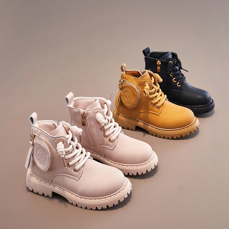 Autumn Winter Children Fashion Boots Girls Fashion Side Bag Design High-top Boots Boys Anti-slip Warm Cotton Shoes