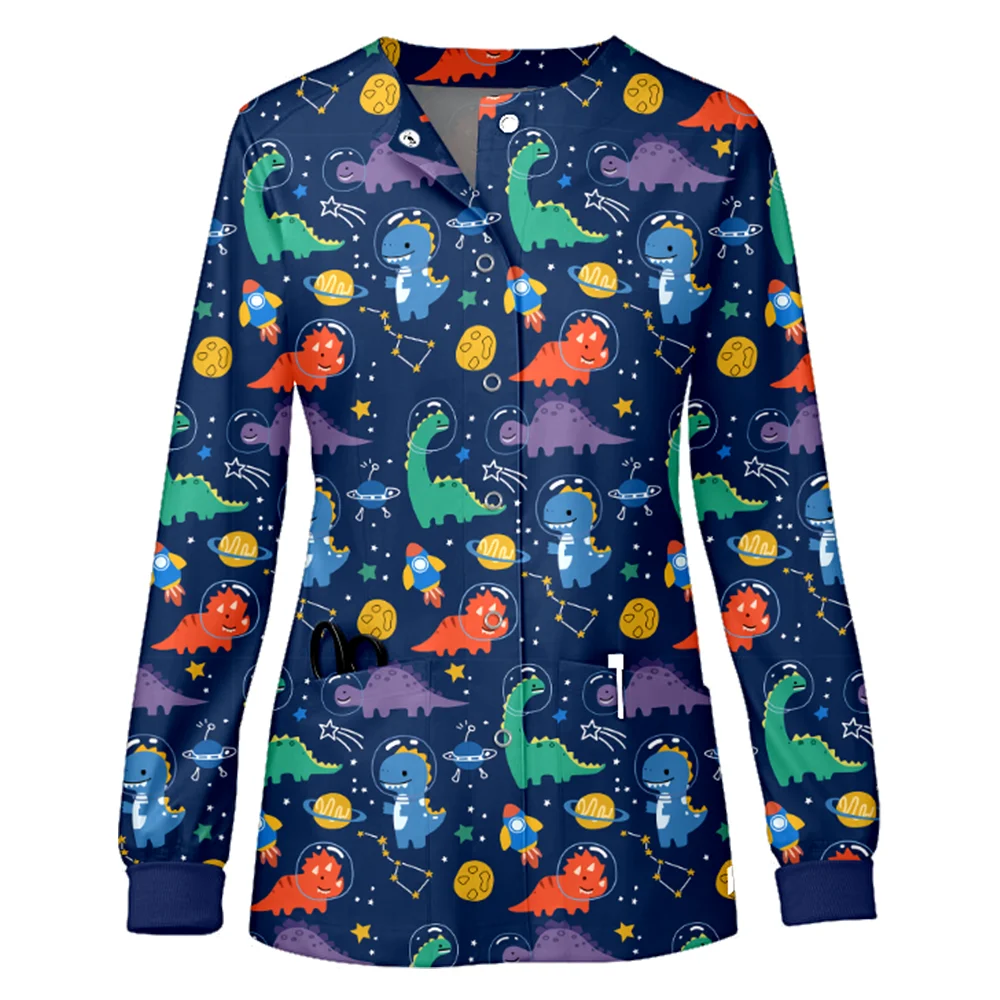 여성 간호사 유니폼, 버튼 프론트 포켓 달린 스크럽 재킷, 의료 작업복, 수술 가운, 의사 병원복