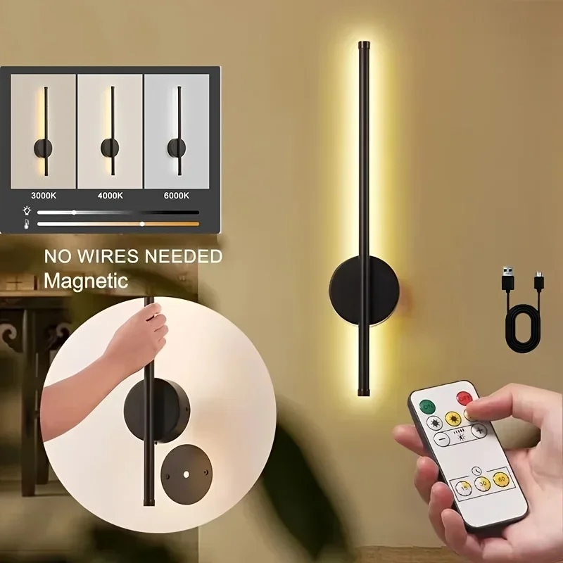 Black Wireless Rechargeable Wall Light Battery Operated Remote Dimmable Cordless Wall Sconce for Indoor Decor
