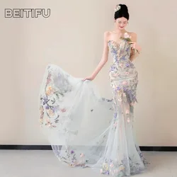 BeitifuBaby Fashion Prom Dresses for Women 2024 Arabic Strapless Sequins Slim Off The Shoulder Women's Evening Dress Vestidos