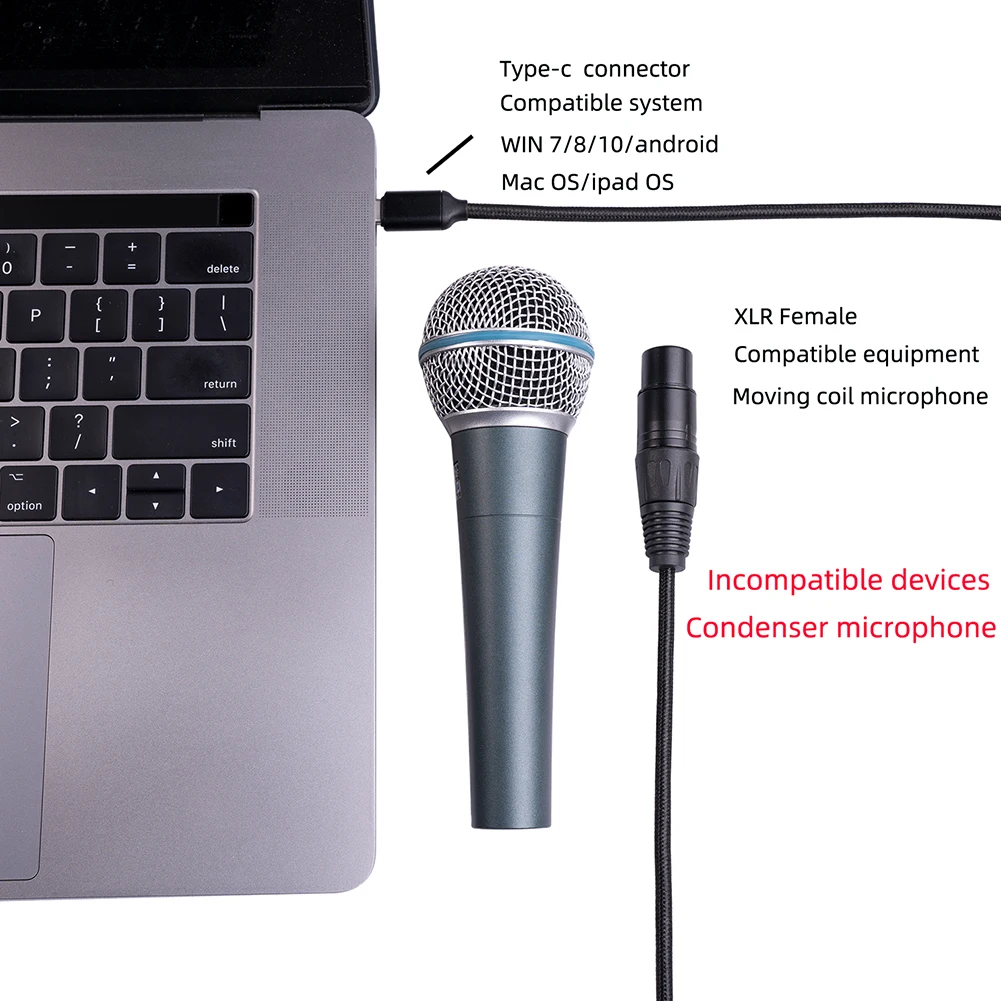 High Fidelity Sound Transmission with USBC Typec Male to 3Pin XLR Female Microphone Audio Cable Adapter Line 10FT