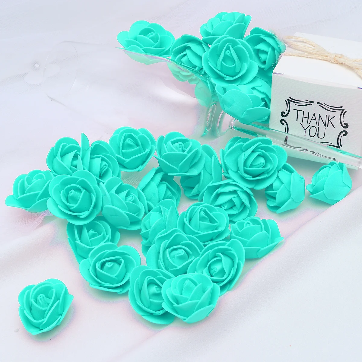 

100Pcs 3.5cm Artificial Rose Heads Light Blue Perfect for Wedding Party Home Bouquets Fake Roses Decorative Craft