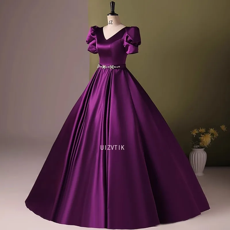 Roxo mangas curtas vestidos de baile feminino quinceanera vestidos de 15 anos xv vintage cetim princesa festa noite personalizado
