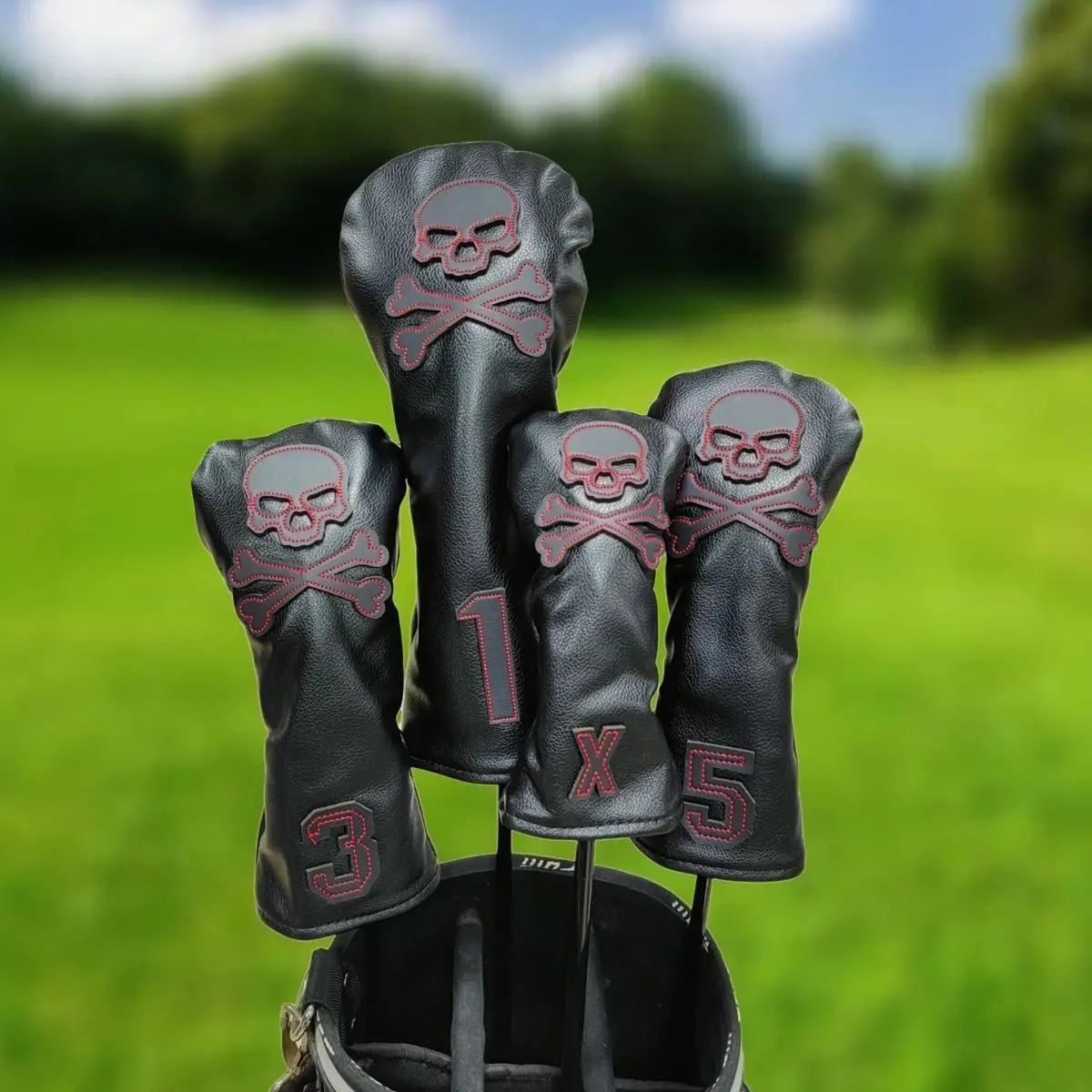 Skull Golf Club Head Cover Golf Club Protectors Faux Leather Headcover Golf Driver/Fairway/Hybrid/Putter