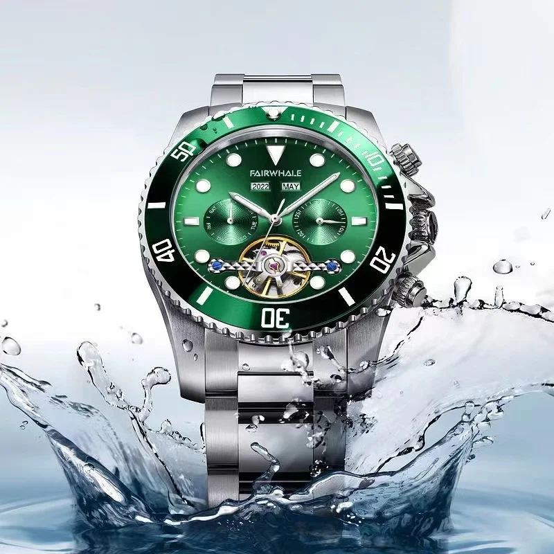 

Hot Business Green Watch For Mens Brand Mark Fairwhale Luxury Dress Multifunction Automatic Mechanical Wristwatch Man Reloj