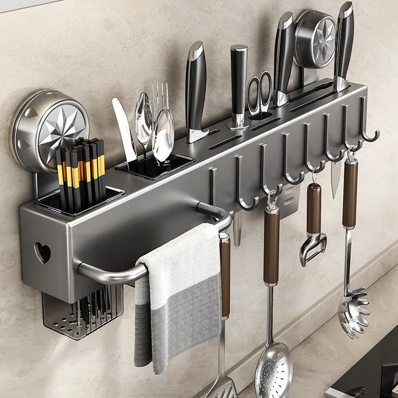 

No Drill Suction Cup Kitchen Wall Mount Organizer Multifunctional Knife Chopstick Holder