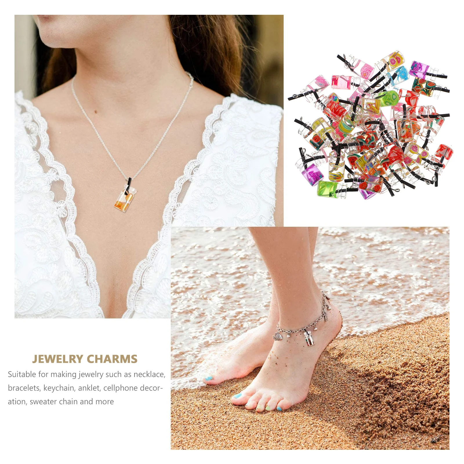 

40Pcs Acrylic Pendant Charms Fruit Drinks Cup Mini DIY Jewelry Making Keychain Charms Earrings Bracelets Accessories