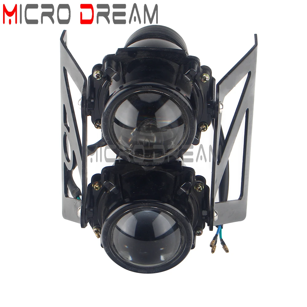 Motorcycle Dual Double Twin Light Streetfighters Headlamp Projector Lamp W/ Mount Bracket For Honda BMW Scrambler Street Bikes