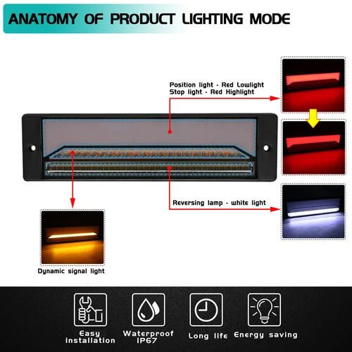 Imagen 2 del producto Luz trasera LED 4 en 1 para camión, 12-24V, luces de freno traseras impermeables, lámpara de señal de giro que fluye para iluminación de coche y remolque de camión