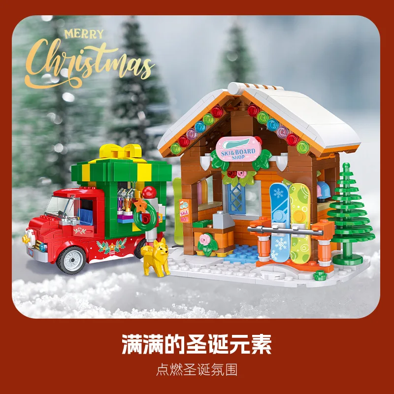 2025 Christmas Gifts Gingerbread House Elk Carriage Small Train Christmas Building Blocks Bricks Model Toys For Boys Kids Girls