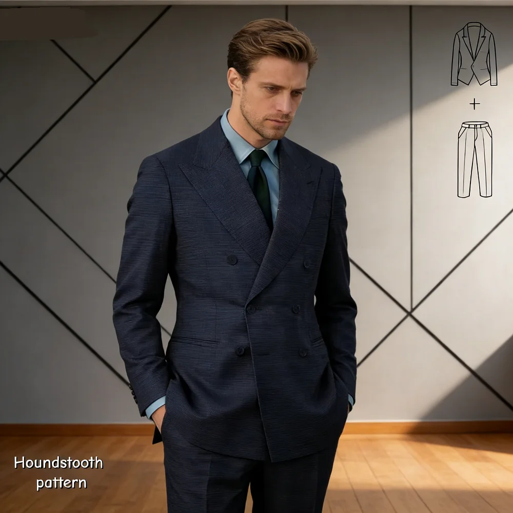 

Мужской шерстяной костюм с узором «гусиные лапки», комплект из 2 предметов, осенне-зимний костюм на заказ, куртка и брюки бежевого и черного цвета для бизнеса