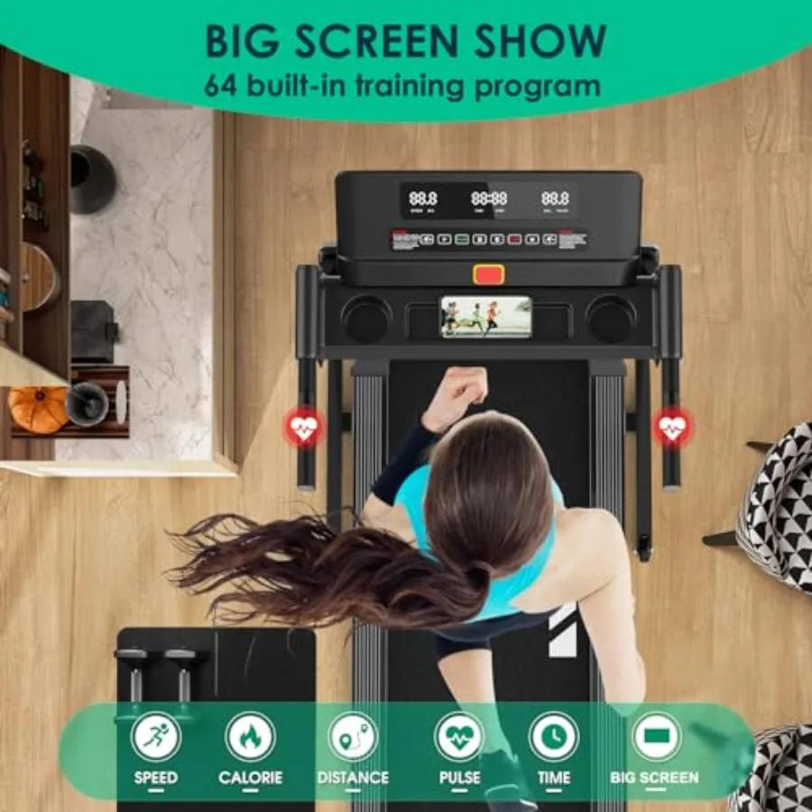 جهاز سير كهربائي مدمج مع تعديل مائل 42 × 16 حزام تشغيل كبير لمراقبة معدل ضربات القلب 64 برامج تمرين محددة مسبقًا #2