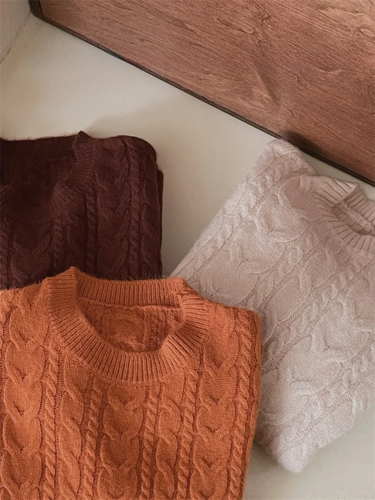 

Вязаный вручную утолщенный свитер из альпаки крупной вязки, однотонный, для повседневной носки, зимняя коллекция