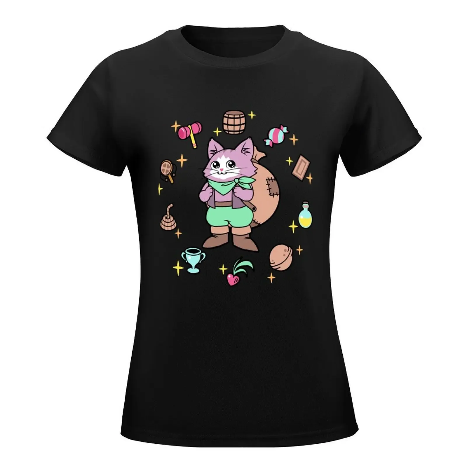 Cat merchant Neko. Secret of Mana (black) Classic T-Shirt female cute tops summer clothes korean fashion cute t-shirts for Women