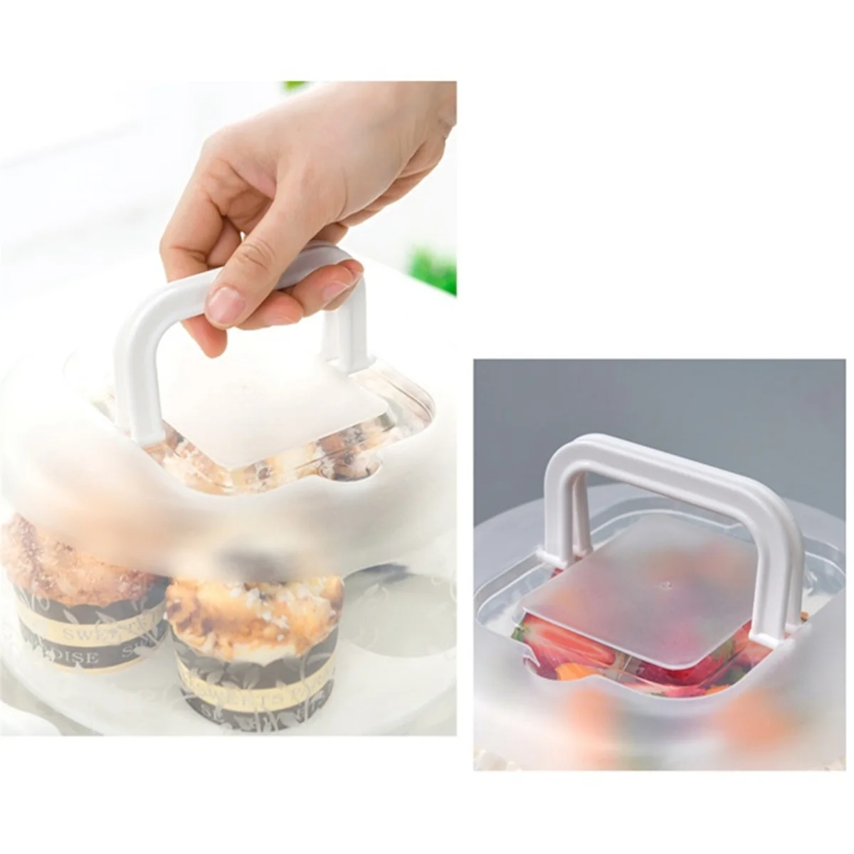 Taartdrager met deksel en handvat, Cupcake-dragerhouder Cupcakes, Plastic ronde taarttransportopslagcontainer