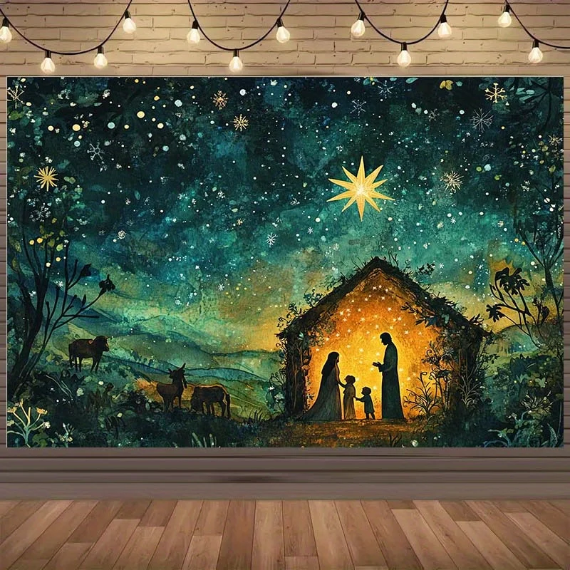 1pc Jesus Birth Tapestry - Holy Family (Mary, Joseph) & Star of Shepherds Bethlehem Nativity Scene - Religious Wall Hanging for