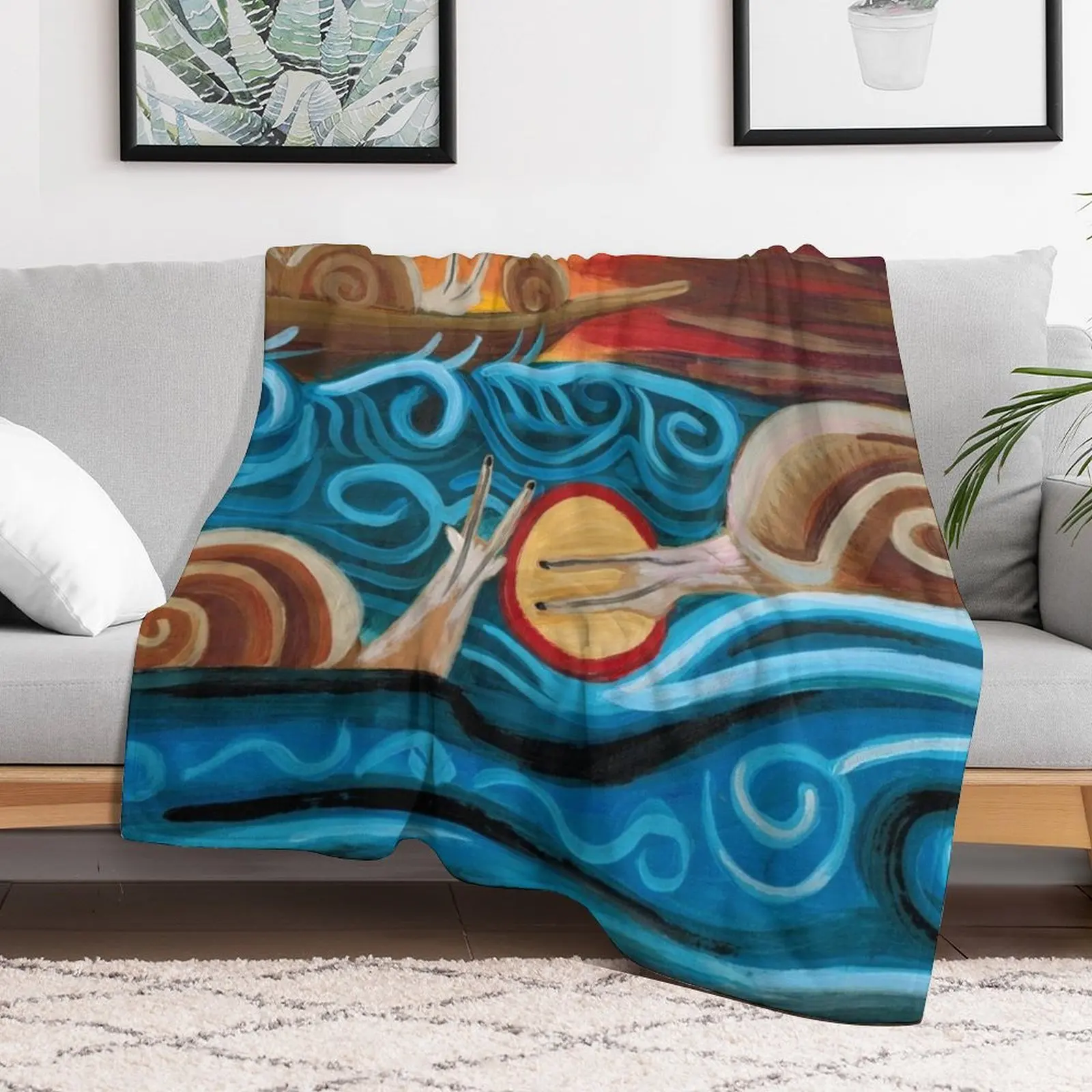 Snail Jesus Walks on Water and Saves Drowning Peter Throw Blanket Loose Soft Vintage Bed Blankets