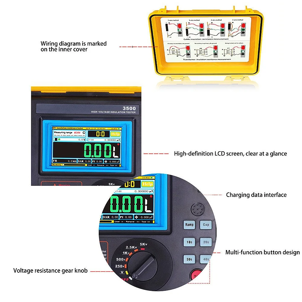 2024 Bluetooth Smart ETCR3500 3500B High Voltage Insulation Resistance Tester 5KV 10KV 5TΩ RAMP STEP FR DAR Detect Mode Arrester