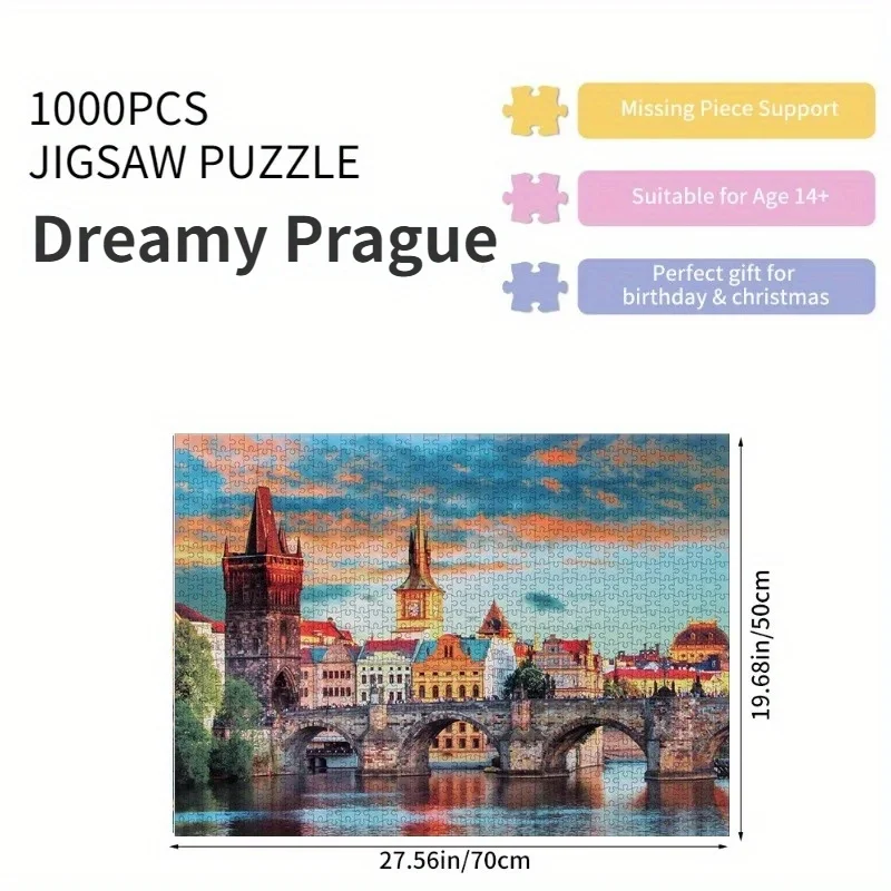High Quality 1000 Pieces Jigsaw Puzzle for Adults Painting Dreamy Prague Paper Puzzles Home Decor Wall Display Festival Gift Toy