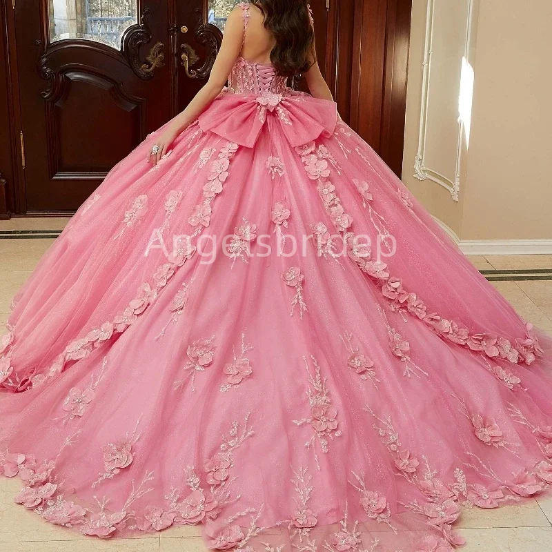 Angelsbridep-vestido De quinceañera escalonado para Mujer, elegante traje De fiesta con tirantes finos, color rosa, 2025