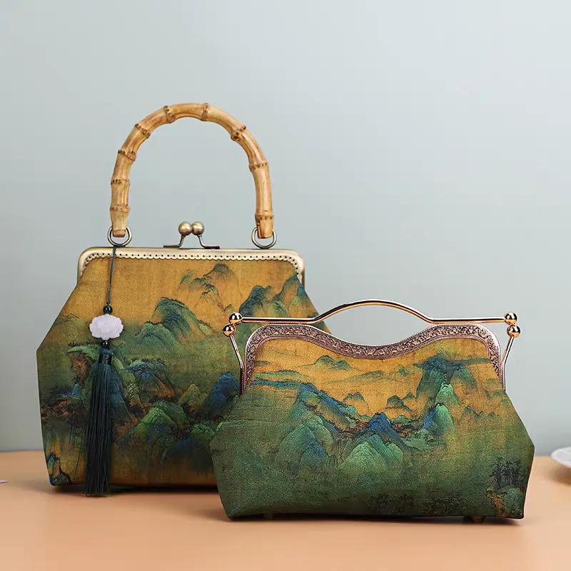 Tote Women\'s Handbags Ring Shell Lock Bags Hand Fringe Bag Original Handmade Mother Gift Well Bags Vintage Nature Green Bag
