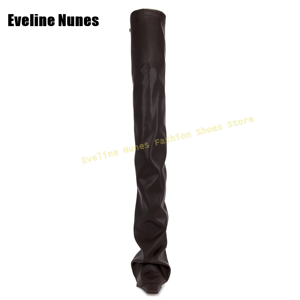 ساحة تو إسفين مطوي المنصة الأحذية 2025 الخريف الشتاء الوافدين الجدد الصلبة سحب على فتاة حار فوق الركبة الأحذية حجم كبير #3