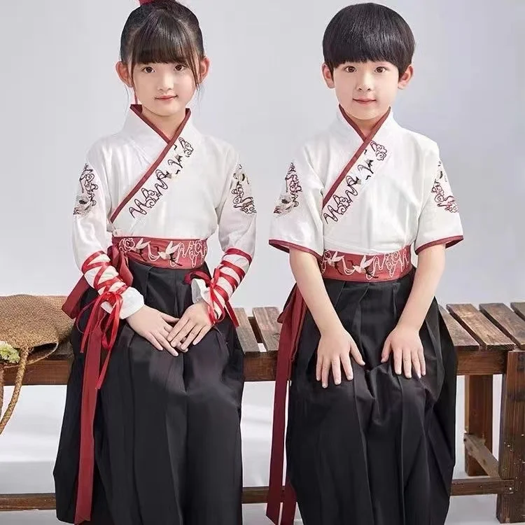 Boys Girls Hanfu Set Traditional Chinese Elementary School Childrens Costume Vintage Kids Event Party Stage Performance Clothing