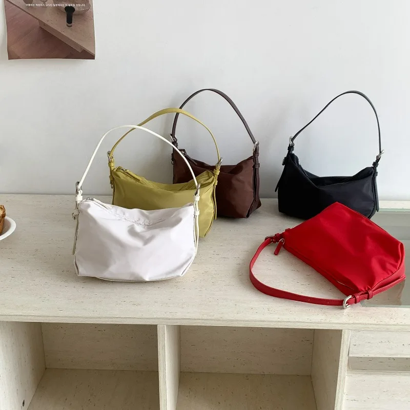 Simple Solid Color Nylon Handbag New Office Worker Daily Commuting Shoulder Armpit Bag Fashion Versatile Dumpling Bag