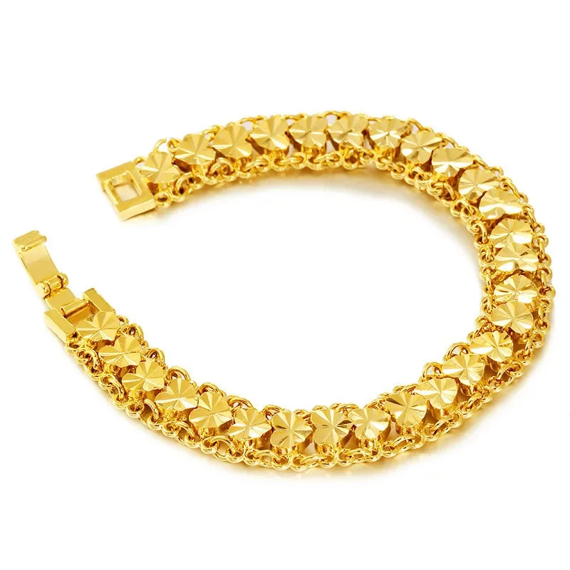 Genuine 24k Gold Color Bracelet for Women Chain18 Cm-19 Cm Link Bracelets Fine Jewelry Accessories Pulseira Feminina Bizuterias