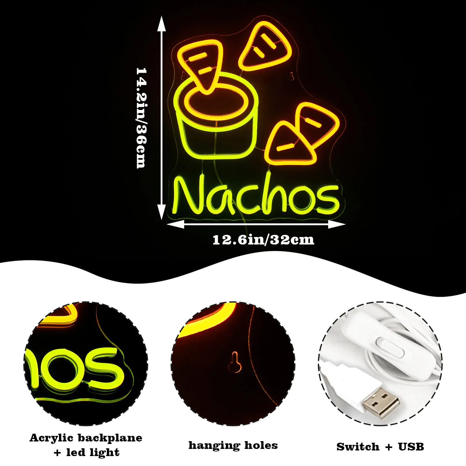 Nachos Neon Sign LED Lights lampada da parete a sospensione per negozio di alimentari Home bar Party Festa Festival Room decorazione luce USB fatta a mano