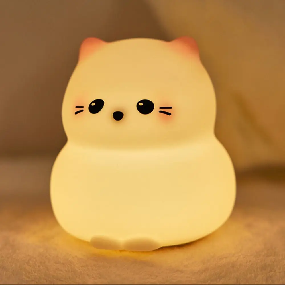 Silicone Cat Night Light para decoração do quarto, Carregamento USB, Creative Desk Lamp, Luz de cabeceira dos desenhos animados, Proteção para os olhos, Bonito